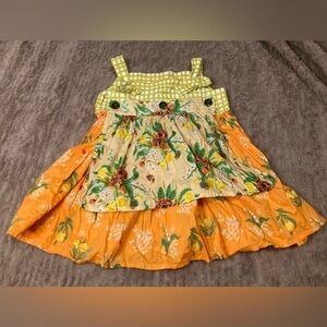 Lottie Mea Clothing Orange And Green Floral Apron Dress Size 2T